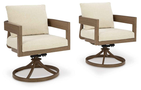 Serene Bay Dark Brown/White Outdoor Swivel Dining Chair with Cushion by Ashley at Eve Furniture
