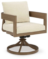 Serene Bay Dark Brown/White Outdoor Swivel Dining Chair with Cushion by Ashley at Eve Furniture