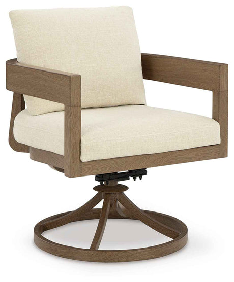 Serene Bay Dark Brown/White Outdoor Swivel Dining Chair with Cushion by Ashley at Eve Furniture