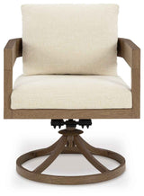 Serene Bay Dark Brown/White Outdoor Swivel Dining Chair with Cushion by Ashley at Eve Furniture
