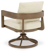 Serene Bay Dark Brown/White Outdoor Swivel Dining Chair with Cushion by Ashley at Eve Furniture