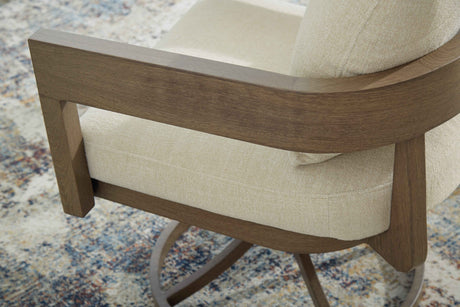 Serene Bay Dark Brown/White Outdoor Swivel Dining Chair with Cushion by Ashley at Eve Furniture