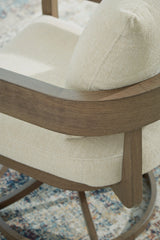 Serene Bay Dark Brown/White Outdoor Swivel Dining Chair with Cushion by Ashley at Eve Furniture