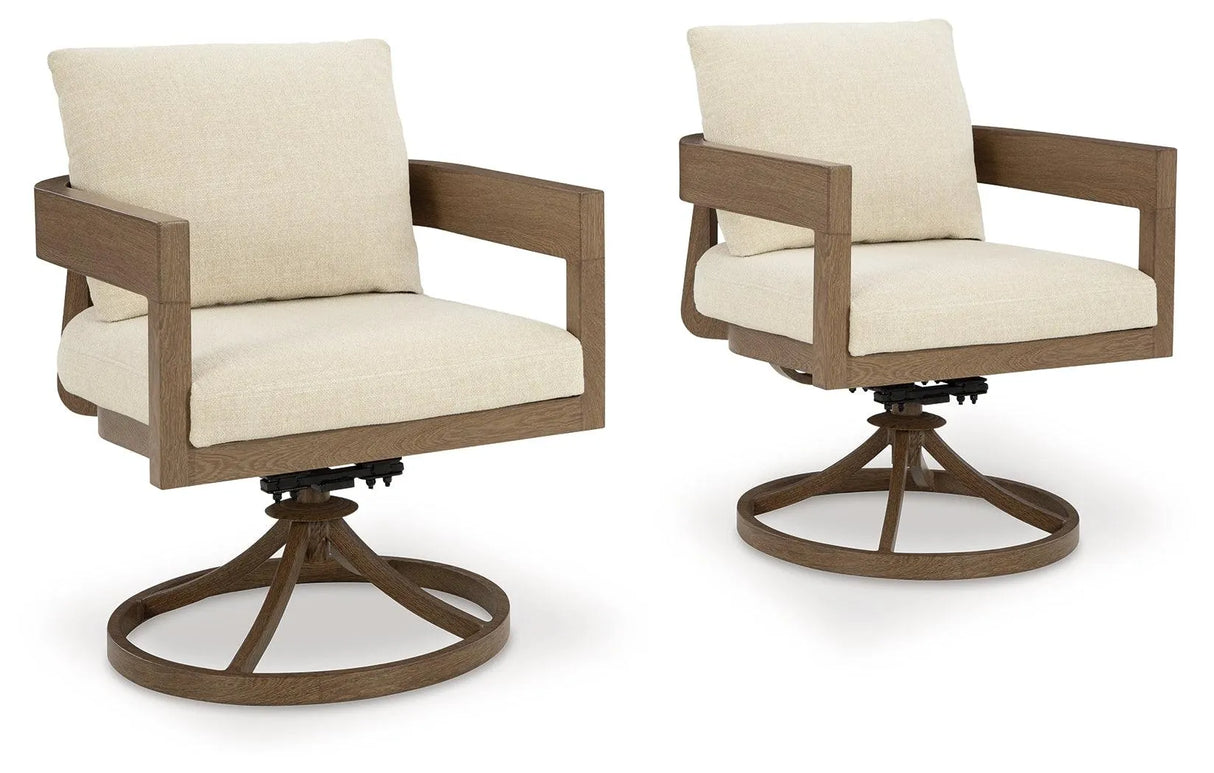 Serene Bay Dark Brown/White Outdoor Swivel Dining Chair with Cushion by Ashley at Eve Furniture