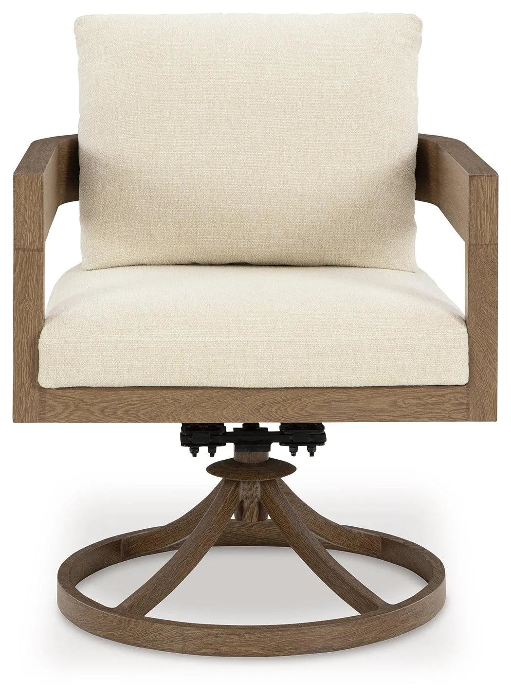 Serene Bay Dark Brown/White Outdoor Swivel Dining Chair with Cushion by Ashley at Eve Furniture