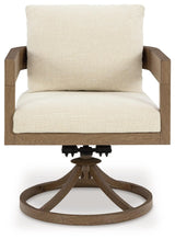Serene Bay Dark Brown/White Outdoor Swivel Dining Chair with Cushion by Ashley at Eve Furniture