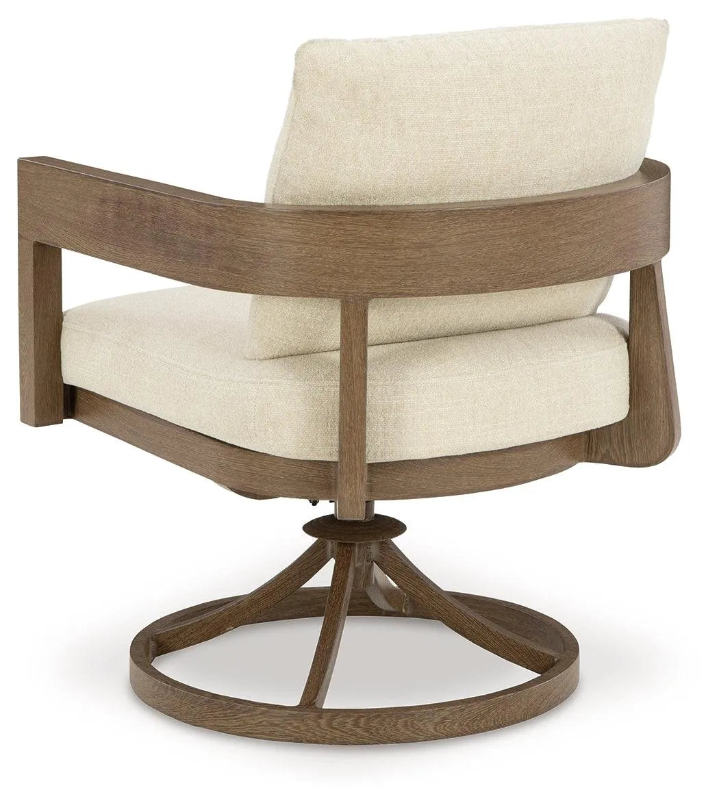 Serene Bay Dark Brown/White Outdoor Swivel Dining Chair with Cushion by Ashley at Eve Furniture