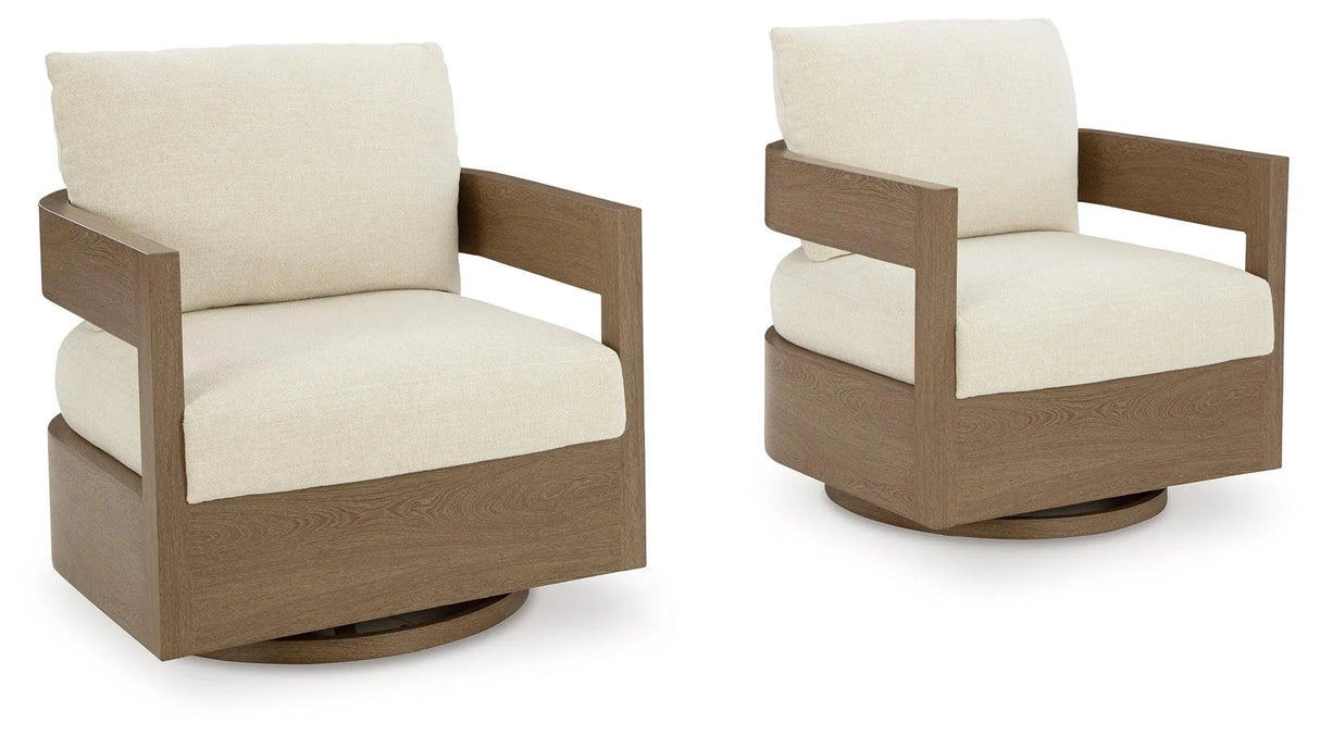 Serene Bay Dark Brown/White Outdoor Swivel Glider Chair with Cushion by Ashley at Eve Furniture