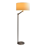 Serene Brushed Nickel Floor Lamp with Rotary Switch Metal Base White Linen Shade by Ashcroft Furniture at Eve Furniture