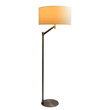 Serene Brushed Nickel Floor Lamp with Rotary Switch Metal Base White Linen Shade