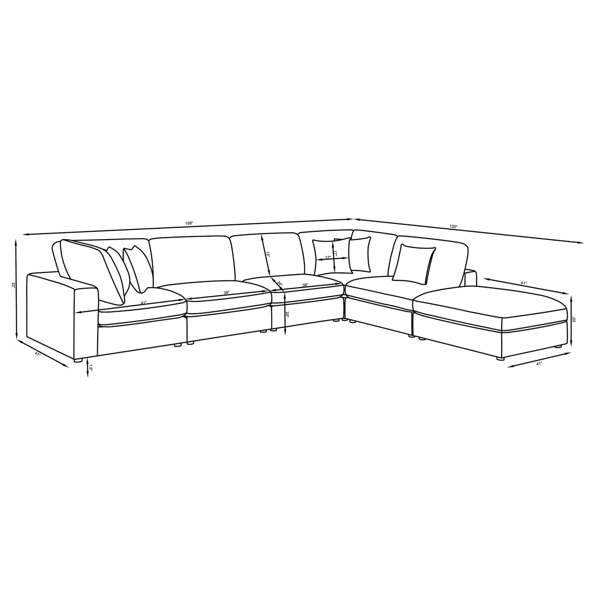 Serene Charcoal 6-Piece Upholstered Modular Sectional Sofa by Coaster at Eve Furniture