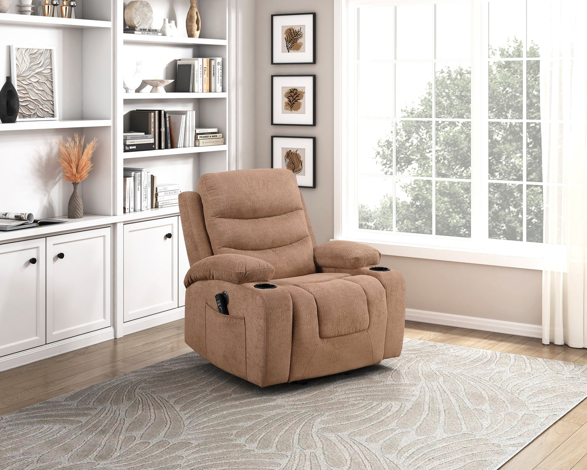 Sereno Brown Power Lift Chair with Massage, Heat, Charging Ports and Cup-holders by Homelegance at Eve Furniture