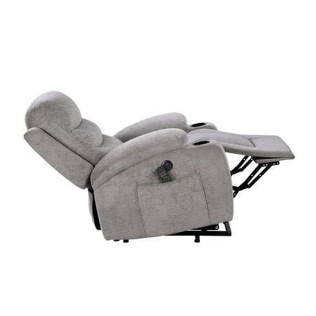 Sereno Gray Power Lift Chair with Massage, Heat, Charging Ports and Cup-holders by Homelegance at Eve Furniture