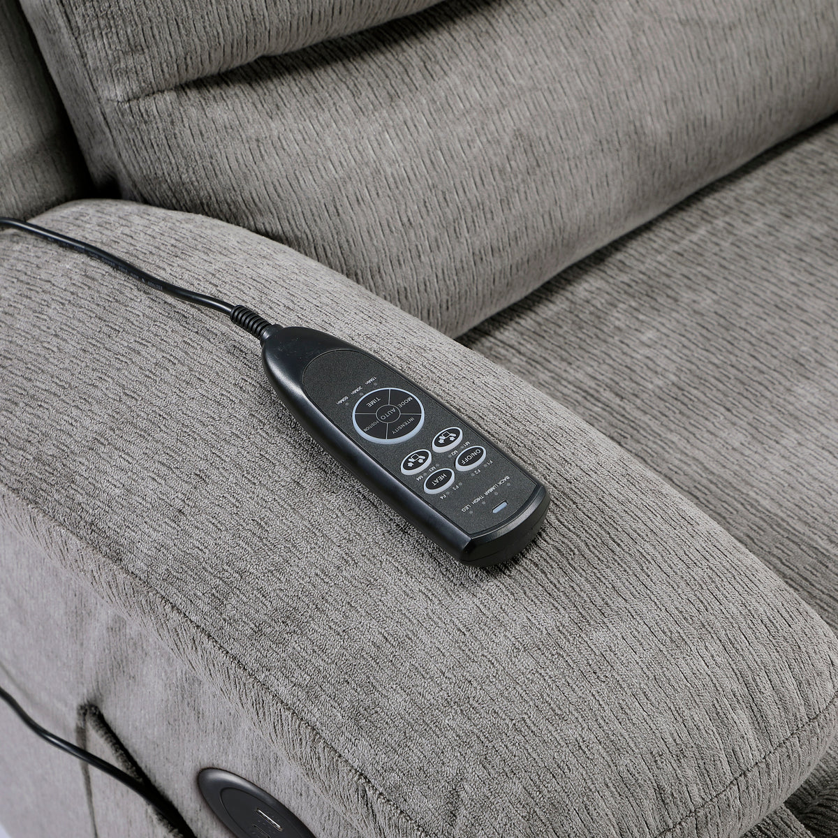 Sereno Gray Power Lift Chair with Massage, Heat, Charging Ports and Cup-holders by Homelegance at Eve Furniture