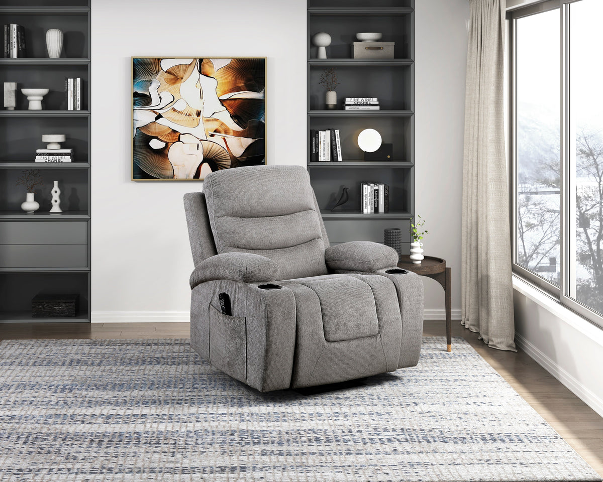 Sereno Gray Power Lift Chair with Massage, Heat, Charging Ports and Cup-holders by Homelegance at Eve Furniture