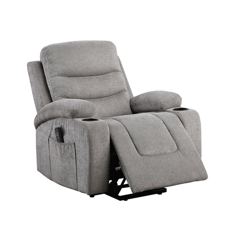 Sereno Gray Power Lift Chair with Massage, Heat, Charging Ports and Cup-holders by Homelegance at Eve Furniture