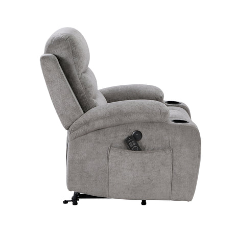 Sereno Gray Power Lift Chair with Massage, Heat, Charging Ports and Cup-holders by Homelegance at Eve Furniture