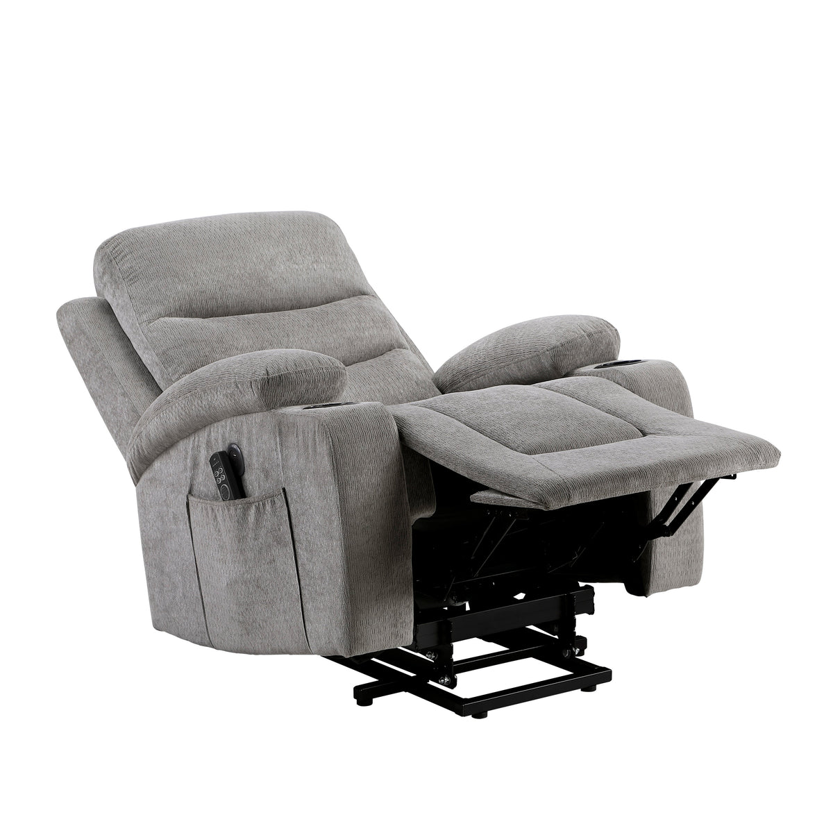 Sereno Gray Power Lift Chair with Massage, Heat, Charging Ports and Cup-holders by Homelegance at Eve Furniture