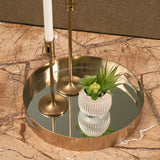 Serkis 15L x 15W Gold Metal Mirrored Base Round Tray by Mercana at Eve Furniture
