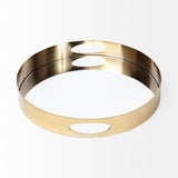 Serkis 15L x 15W Gold Metal Mirrored Base Round Tray by Mercana at Eve Furniture
