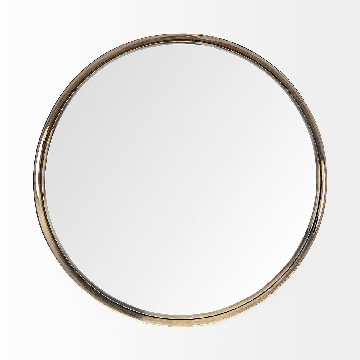 Serkis 15L x 15W Gold Metal Mirrored Base Round Tray by Mercana at Eve Furniture