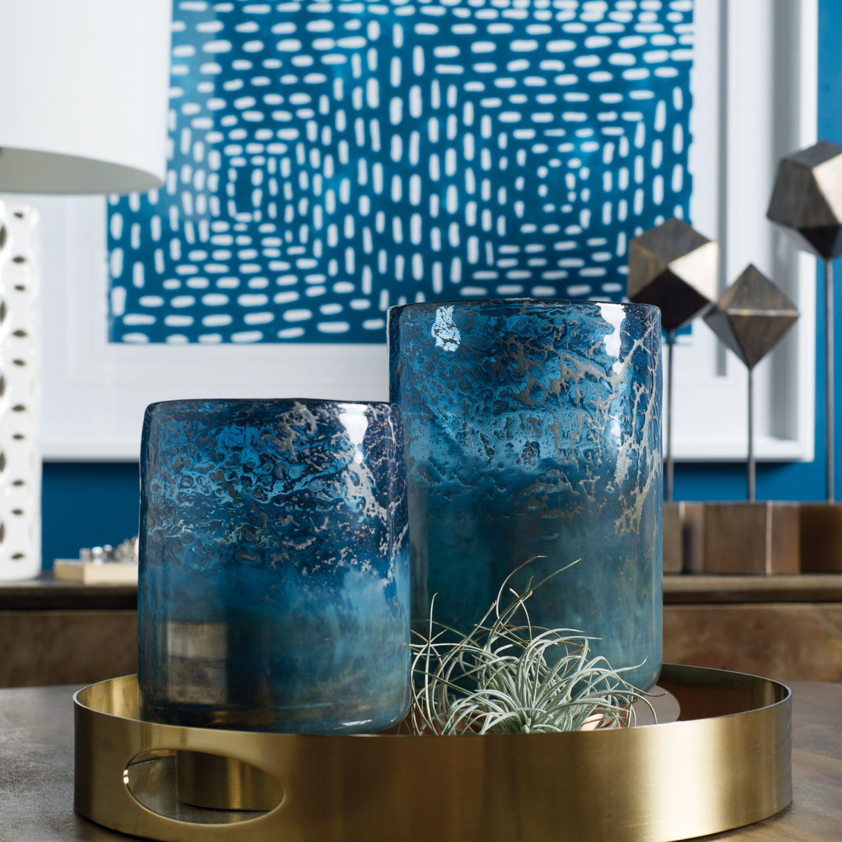 Serkis 15L x 15W Gold Metal Mirrored Base Round Tray by Mercana at Eve Furniture