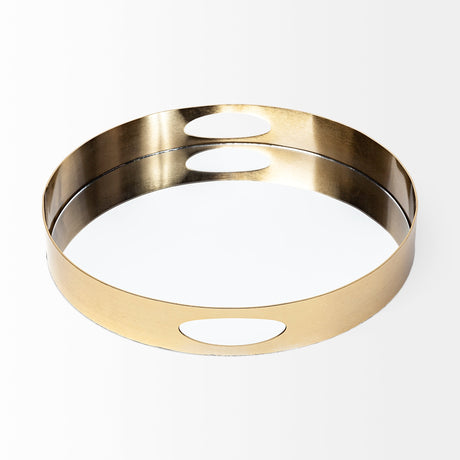Serkis Gold Metal Mirrored Base Round Tray by Mercana at Eve Furniture
