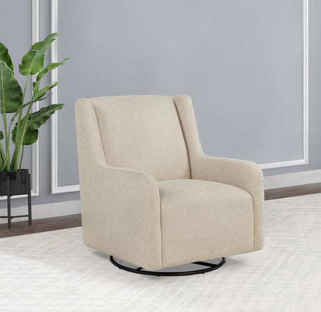 Serra Sandy Beige Boucle Swivel Glider Recliner by Coaster at Eve Furniture