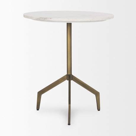 Serre Marble Top 3 Prong Gold Metal Base End Table by Mercana at Eve Furniture