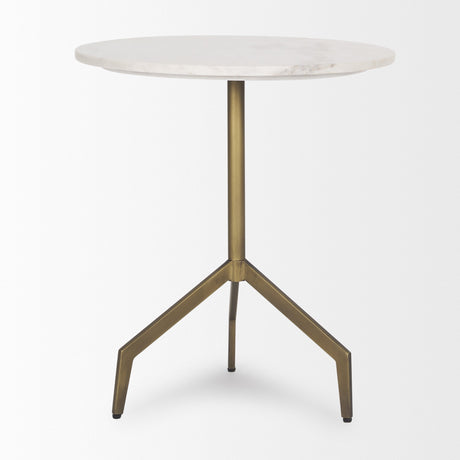 Serre Marble Top 3 Prong Gold Metal Base End Table by Mercana at Eve Furniture