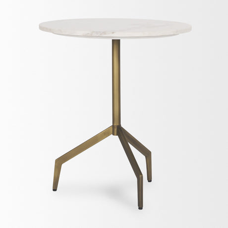 Serre Marble Top 3 Prong Gold Metal Base End Table by Mercana at Eve Furniture