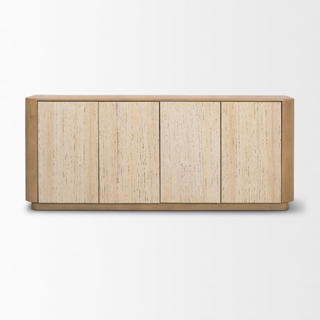 Serrin Solid Wood w/ Travertine 4 Door Closed Sideboard by Mercana at Eve Furniture