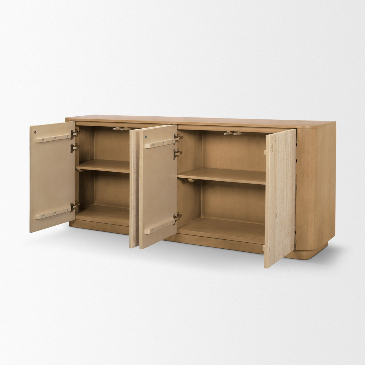 Serrin Solid Wood w/ Travertine 4 Door Closed Sideboard by Mercana at Eve Furniture