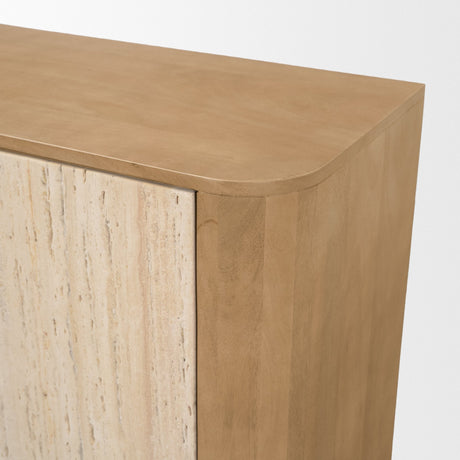Serrin Solid Wood w/ Travertine 4 Door Closed Sideboard by Mercana at Eve Furniture