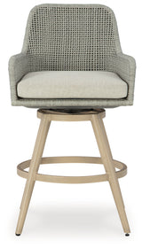 Seton Creek Beige/Gray Outdoor Bar Height Barstool with Cushion (Set of 2)