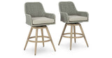 Seton Creek Beige/Gray Outdoor Bar Height Barstool with Cushion (Set of 2) by Ashley at Eve Furniture