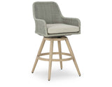 Seton Creek Beige/Gray Outdoor Bar Height Barstool with Cushion (Set of 2) by Ashley at Eve Furniture