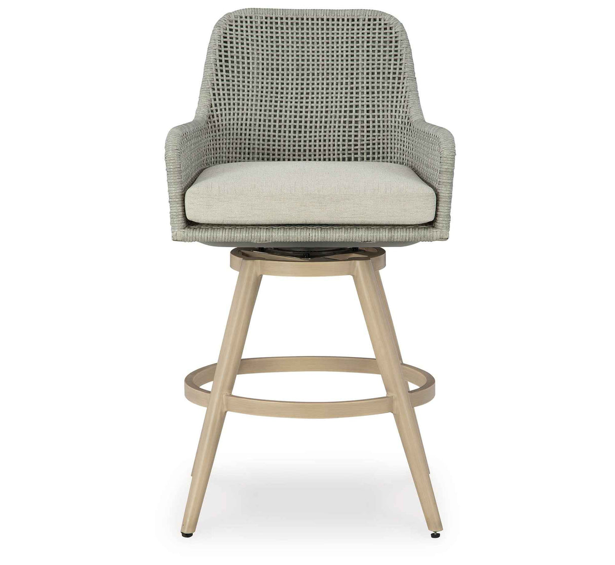 Seton Creek Beige/Gray Outdoor Bar Height Barstool with Cushion (Set of 2) by Ashley at Eve Furniture