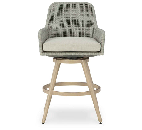 Seton Creek Beige/Gray Outdoor Bar Height Barstool with Cushion (Set of 2) by Ashley at Eve Furniture