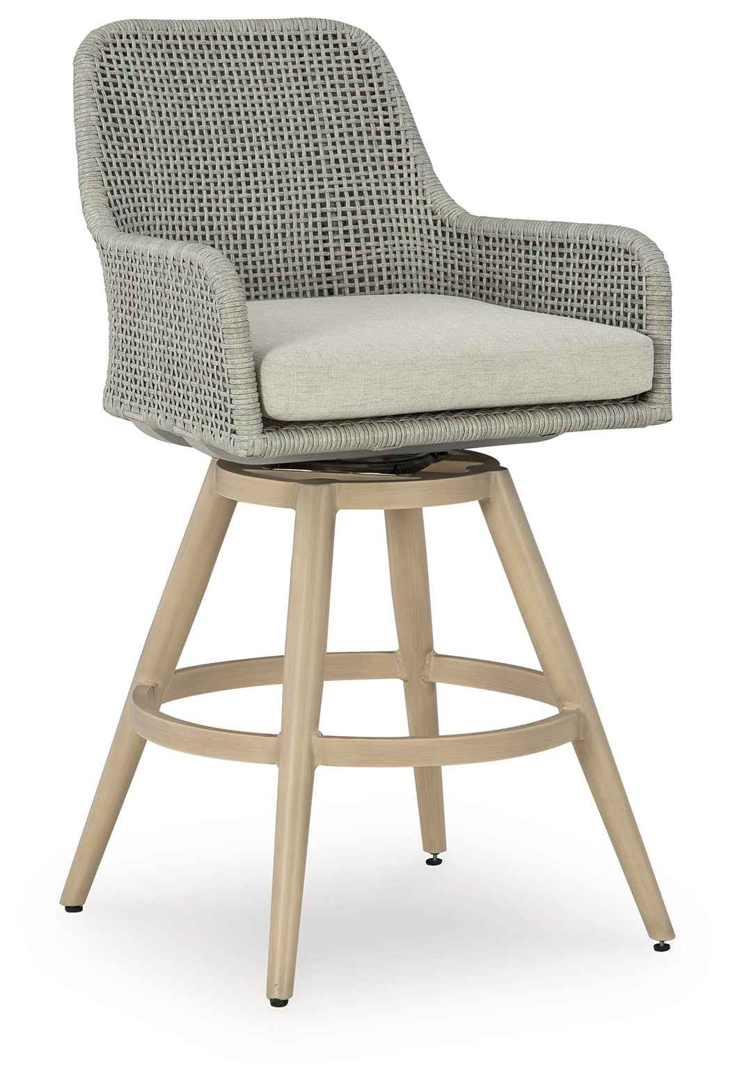 Seton Creek Beige/Gray Outdoor Bar Height Barstool with Cushion (Set of 2) by Ashley at Eve Furniture