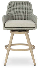 Seton Creek Beige/Gray Outdoor Bar Height Barstool with Cushion (Set of 2) by Ashley at Eve Furniture