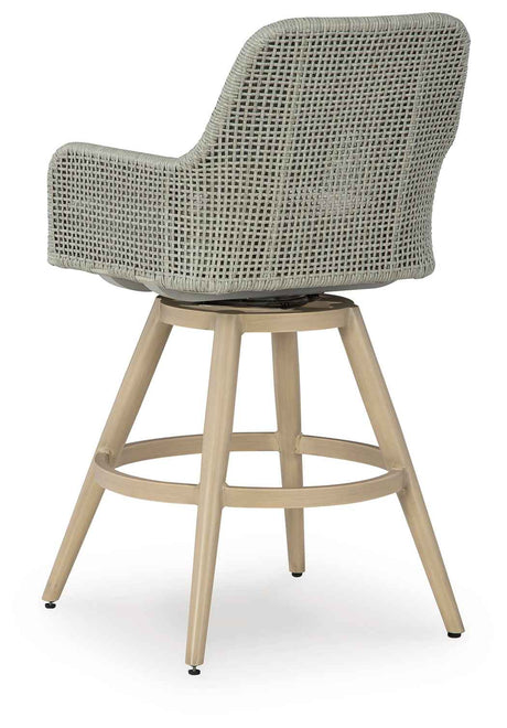 Seton Creek Beige/Gray Outdoor Bar Height Barstool with Cushion (Set of 2) by Ashley at Eve Furniture