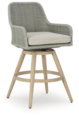 Seton Creek Beige/Gray Outdoor Bar Height Barstool with Cushion (Set of 2) by Ashley at Eve Furniture