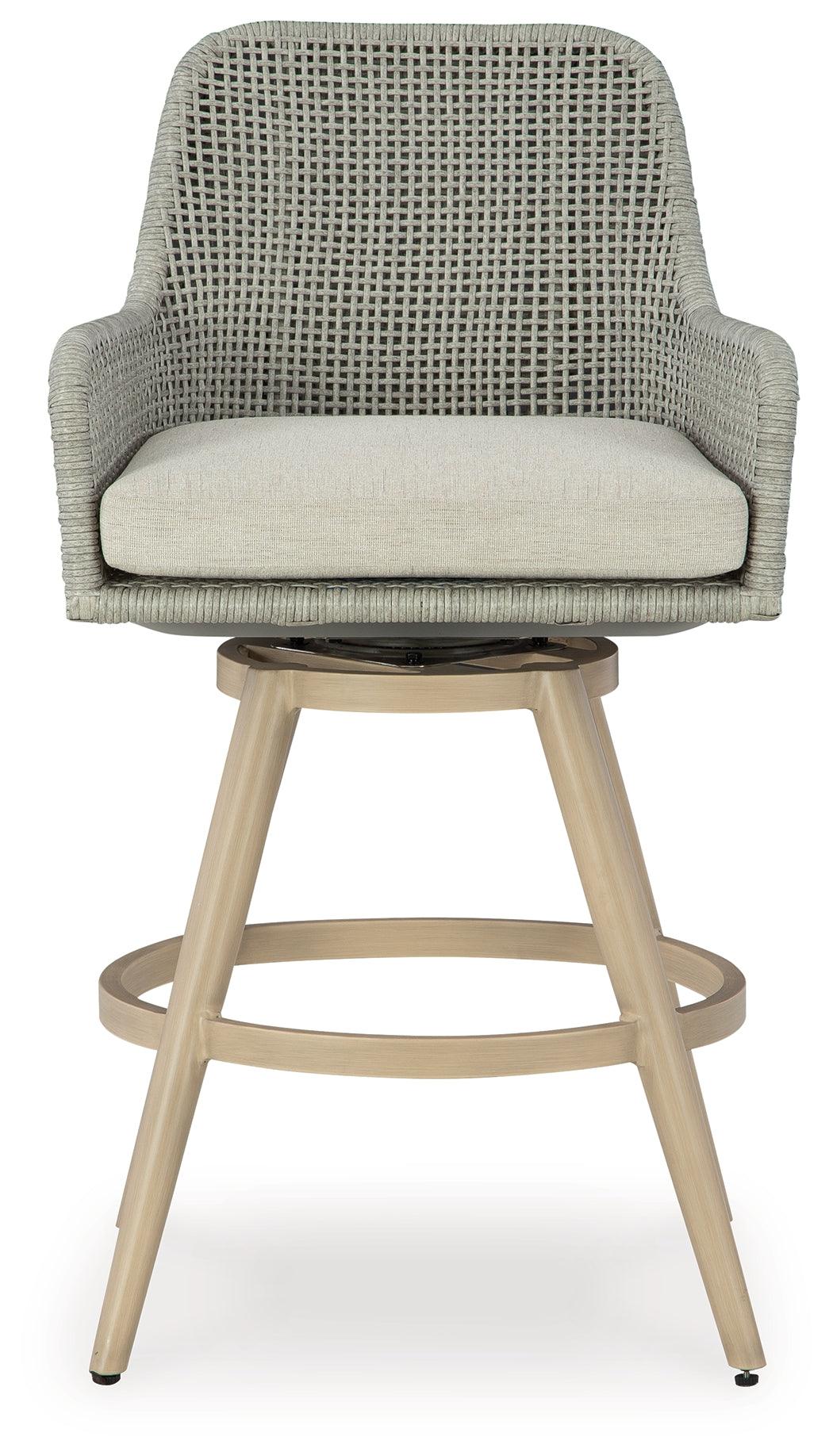 Seton Creek Beige/Gray Outdoor Bar Height Barstool with Cushion (Set of 2) by Ashley at Eve Furniture