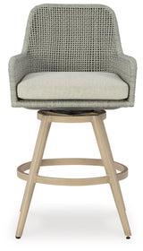 Seton Creek Beige/Gray Outdoor Bar Height Barstool with Cushion (Set of 2) by Ashley at Eve Furniture