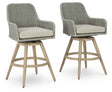 Seton Creek Beige/Gray Outdoor Bar Height Barstool with Cushion (Set of 2) by Ashley at Eve Furniture