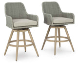Seton Creek Beige/Gray Outdoor Bar Height Barstool with Cushion (Set of 2) by Ashley at Eve Furniture