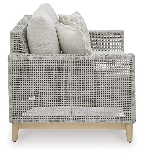 Seton Creek Gray Outdoor Loveseat with Cushion by Ashley at Eve Furniture