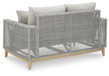 Seton Creek Gray Outdoor Loveseat with Cushion by Ashley at Eve Furniture