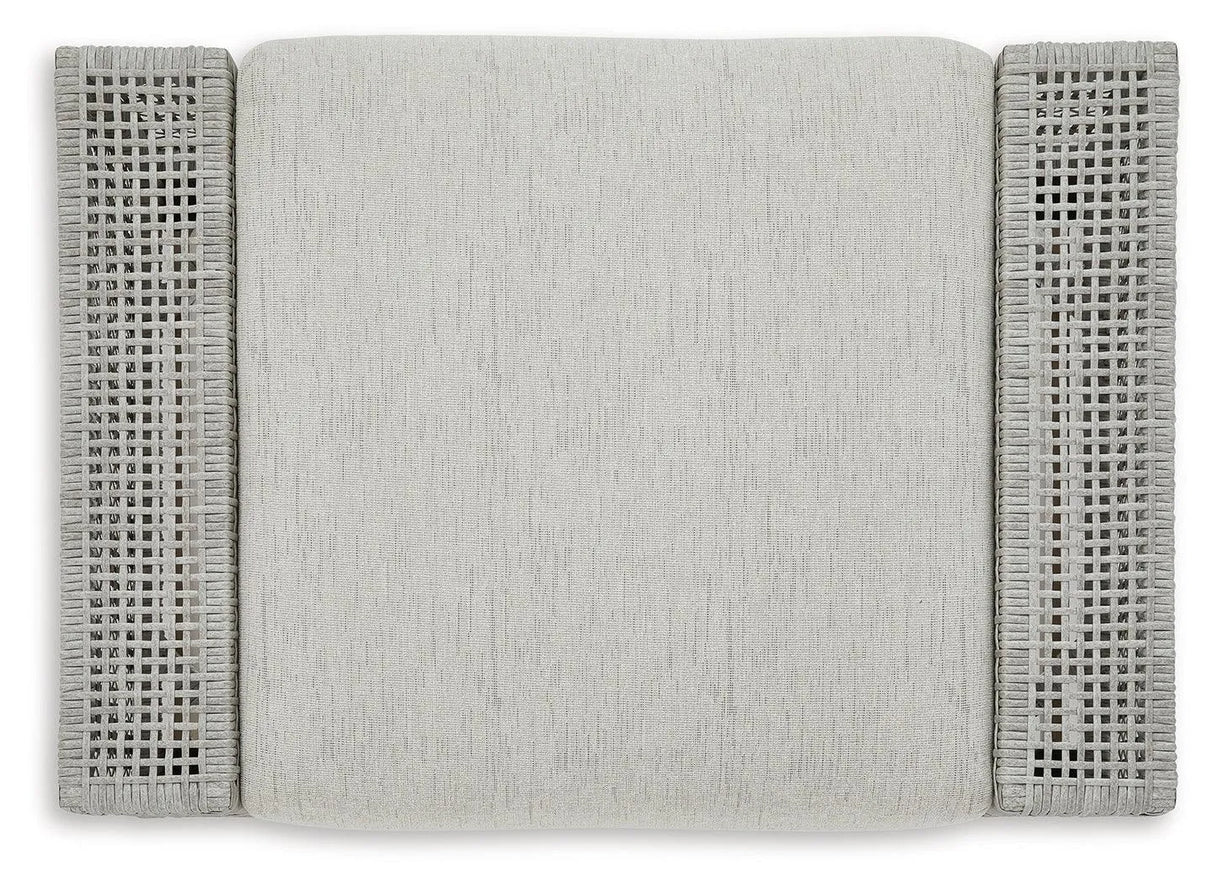 Seton Creek Gray Outdoor Ottoman with Cushion by Ashley at Eve Furniture